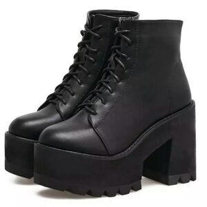 Platform Lace-Up Ankle Boots